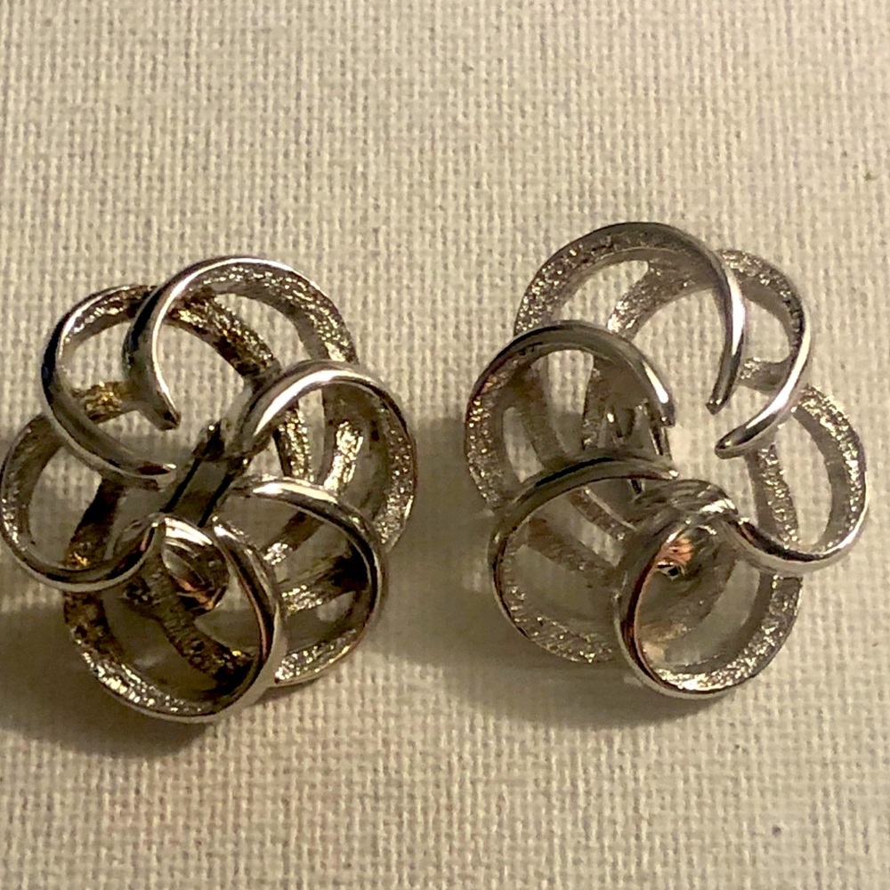 Sarah Coventry 1968 "Tailored Swirl" Silvertone Clip On Earrings, Signed